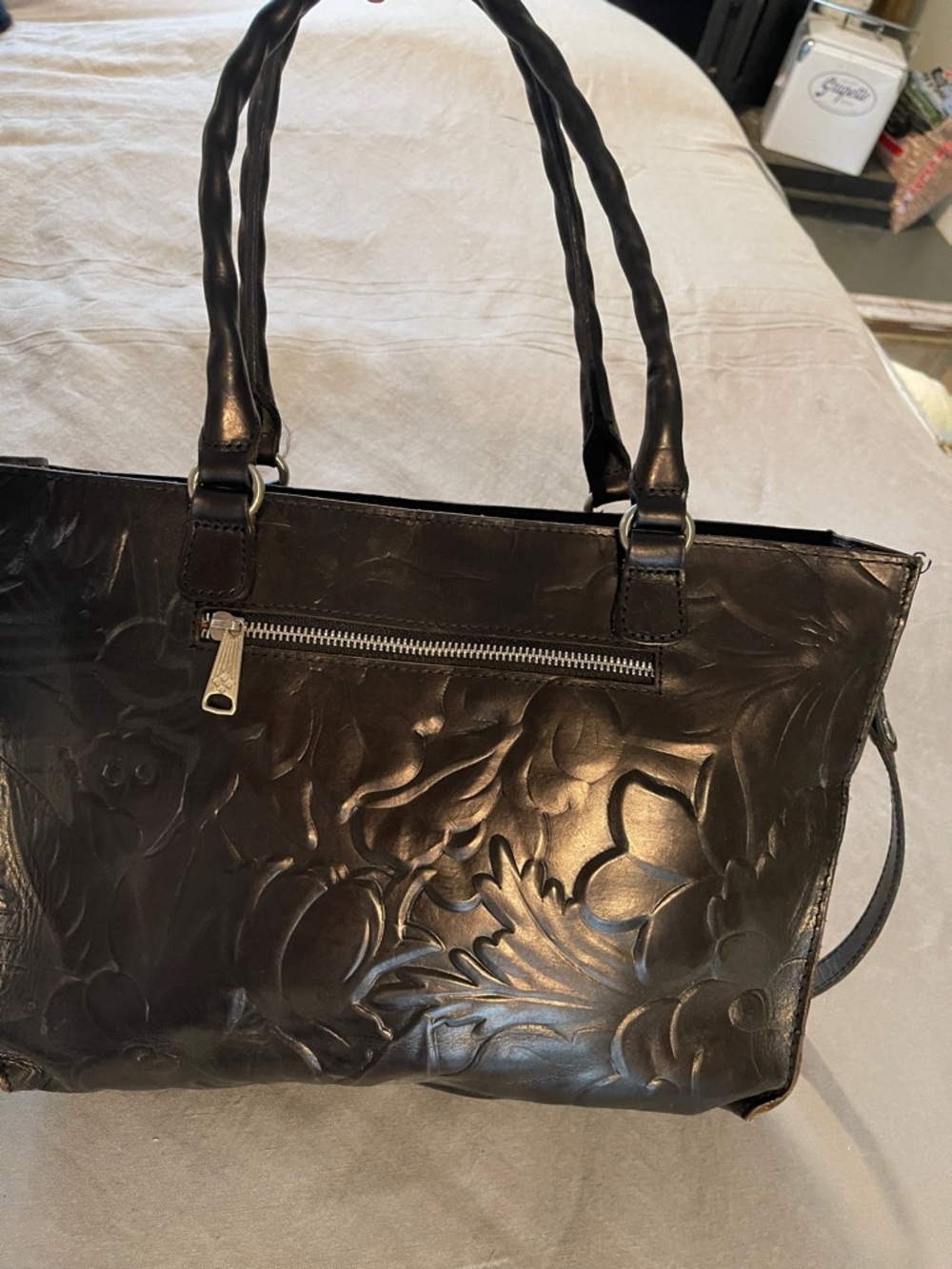 Patricia Nash Black Embossed Leather Shoulder Tote - Picture 2 of 15